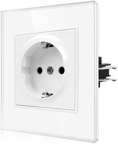 CNBINGO Schuko Einzelsteckdose mit Krallen - Einzel Wandsteckdose mit Glasscheibe - 16Amp EU-Standard Steckdose Unterputz mit Kindersicherung - 1 Fach Weiß