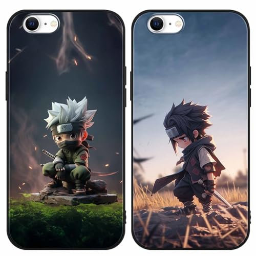 PBNDJVG 2 Stück Handyhülle für Apple iPhone 6/6s Hülle 4.7 Zoll Anime Kakashi Uchiha Sasuke Manga Muster Design Junge Case All Inklusiv Linsen Schutzhülle TPU Silikon Weich Ultra Dünn Cover, 03