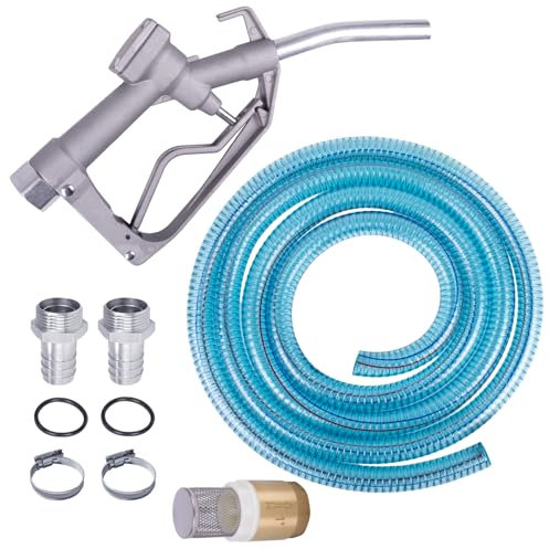 Kit Pistolet de Distribution - Tuyau Spiralé de 6 m, Clapet Anti-retour - Pistolet avec Accessoires de Raccordement pour Pompe Diesel, Pompe à Fioul, à Huile, à Carburant, Pompe Submersible