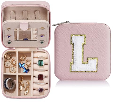 Parima Back to School Schmuckkästchen, Klein Reise Schmuckkästchen für Damen Mädchen | Schmuckkästchen mit initiale L | Schmuckkästchen Mädchen | Schmuckbox Reise für Ringe, Ohrringe, Armbänder