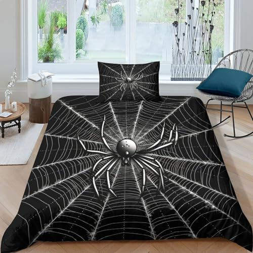 IVYARD Spinne 3D Gedruckt Bettwäsche Set 3 Teilig Ettbezüge Mit Kissenbezug Soft Microfaser Luxus Modern Mit Reißverschluss Für Erwachsene Und Kinder Single(135x200cm)