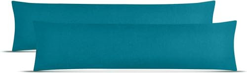 leevitex Kissenbezug | 2er Pack | 100% Baumwolle | Jersey | Kissenbezüge | Seitenschläferkissen | Kissenhülle | Nackenkissenbezug (Petrol/Smaragd Blau, 40 x 145 cm (Seitenschläfer/Stillkissenbezug)