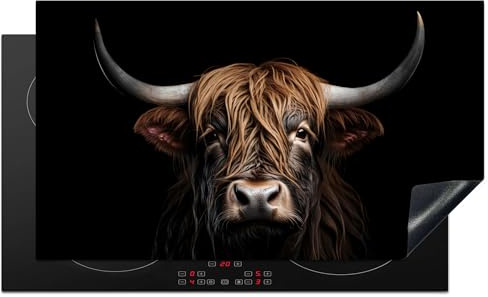 KitchenYeah© Induction Hob Protector Mat Cooker Top Protectors Cover | 20.5x35.9 / 91.2x52 cm - Ceramic Covers Electric Hobs Vinyl Scottish Highlander - Portrait - Black - Animal