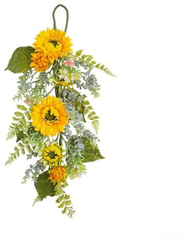 ARMYJY Artificial Sunflower Wreath Wall Decor 70 * 25cm Hanging Spring Floral Wreath Farmhouse Wreath for Front Door(Yellow)