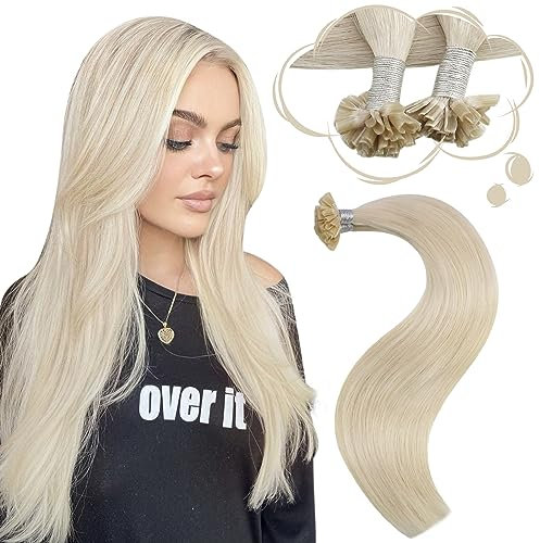 Moreoo U Tip Hair Extensions Human Hair Platinum Blonde Nail Tip Human Hair Extensions 14 Inch Fusion Hair Extensions 0.8g/s 40g/Pack #60