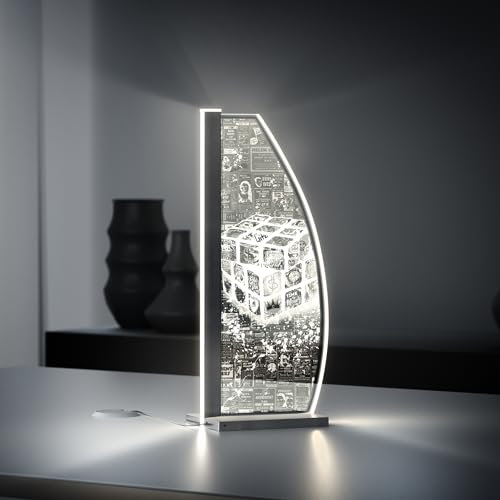 Luverre Tischlampe | LED-Leuchte | Glas-Leuchte mit Gravur für Nachttisch, Kommode, Wohnzimmer | Pop Art, Banksy, Kunst (Magic Cube, Segel | anthrazit)