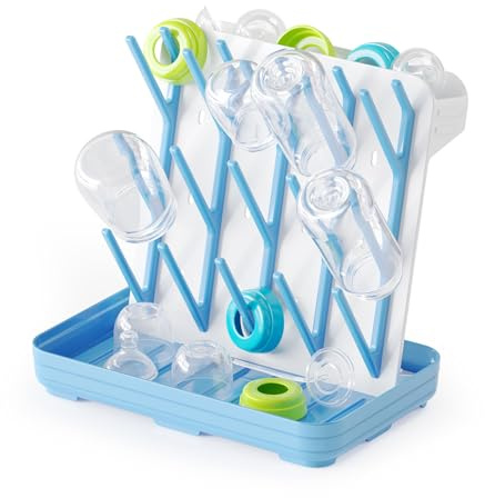 SpaceAid Baby Bottle Drying Rack with 20 Hooks, Space Saving Kitchen Bottles Rack Dryer, Vertical Baby Bottle Holder Organizer for Countertop Storage Accessories (White and Blue)