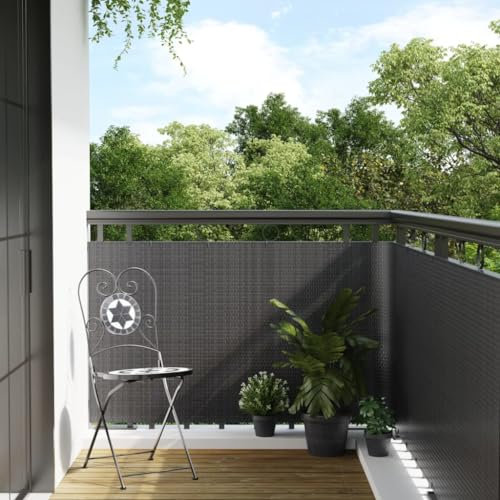 Rantry Paravent für Balkon, Anthrazit, 400 x 80 cm, aus Polyrattan, Möbel, Sichtschutz für den Außenbereich, Balkon und Garten, Trennwand für den Außenbereich