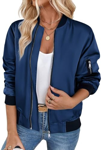 Zeagoo Bomber Jacket Women Lightweight Zip Jackets Windproof Flight Jacket