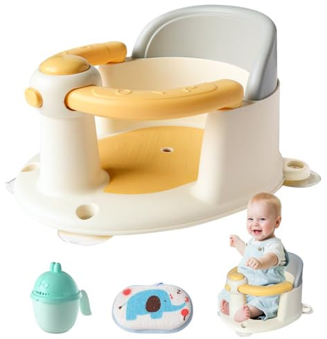 Badewannensitz Baby ab 6 Monate Rutschfester Baby Badewannensitz mit 4 starken Saugnäpfen ergonomischer Badesitz für Dusche oder Badewanne(Gelb)