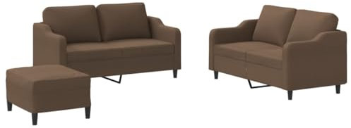 vidaXL Sofagarnitur 3-TLG., Sessel Couch mit Kissen Fußhocker, Sofa Wohnzimmersofa mit Armlehnen, Couchgarnitur Designsofa Sitzmöbel Polstermöbel, Braun Stoff