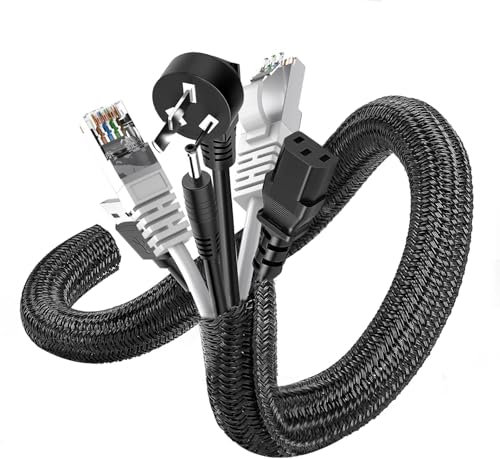 Romon 3m Guaina Cavi Intrecciata, 16-25 mm Flessibile Self-closing Raccogli Cavis, Tagliabile Nascondi Cable Management, Espandibile Copri Cables Elettrici per TV Computer Ufficio Casa Auto- Nero
