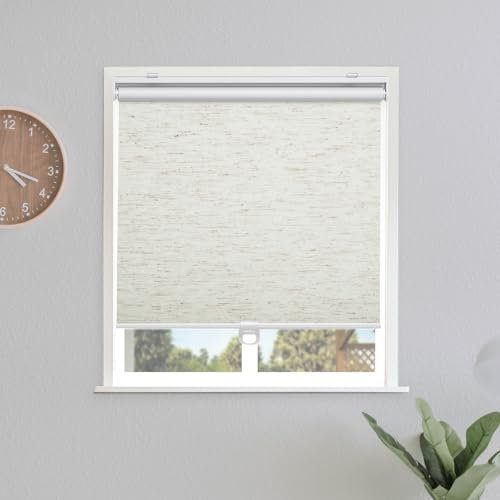 Sunoff Blackout Roller Shades Blinds Cordless for Windows Pull Down Room Darkening Door Blinds with Thermal Insulated Easy to Install for Living Room,Bedroom,Home,Office Linen Beige 22 W x 72 H