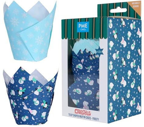 PME Weihnachtliche Tulpen-Muffinförmchen - Frostig (24 Stück)