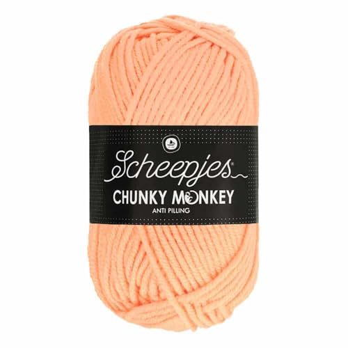 Scheepjes Chunky Monkey Aran Weight Yarn | 100g Ball | Anti-Pilling Acrylic | Soft & Hypoallergenic for Knitting and Crochet Blankets, Toys & Garments (1026 Peach)