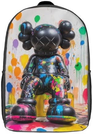 GQmoney KAWS-Figur mit Farbspritzer-Rucksack, Cartoon-Plüschtasche, 3D-Kleinkind-Rucksack für Kinder, Schultasche, Geburtstagsgeschenkidee für Jungen und Mädchen, 43,2 cm