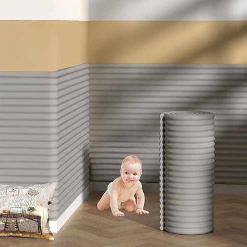 Aeovot 60x200 cm Wandpaneele Gepolstert - 1 cm Dick Wandkissen Wandpolster Selbstklebend für Kinderzimmer, 3D Anti-Kollision Polsterpaneel Wand Wandschutz Bett Kopfteil, DIY Schneiden(Grau)