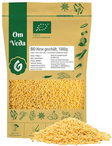 Bio Hirse geschält 1 kg | Goldhirse aus kontrolliert biologischem Anbau von OmVeda | Mild-nussiger Geschmack | Vielseitig für süße & herzhafte Gerichte | Vegan & Glutenfrei | Aromaschutzverpackung