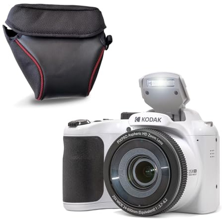Kodak Pixpro AZ255 Bridgekamera, 16 MP, 25-facher optischer Zoom, Full HD 1080p, 24 mm Weitwinkel, Stabilisator, 7,6 cm LCD-Bildschirm, inklusive Tasche – ideal für Reisen – Rot