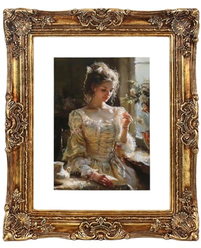 6x8 Vintage photo frame gold Antique picture frames with Mat for 5x7 Ornate picture frames Baroque Tabletop Wall Hanging Home Decor poster Photo frame