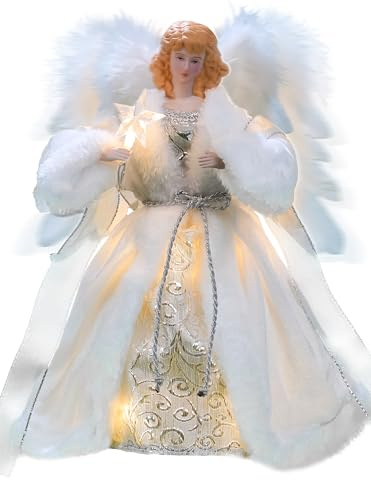 Cyraft Christbaumspitze Engel mit automatisch schlagenden Flügeln – Weihnachtsbaumspitze beleuchtet in Weiß, 30 cm, mit Hellen LEDs & separat steuerbaren Flügeln, 6 Std. EIN / 18 Std. Aus