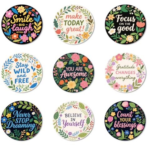 ANATTASOUL 9 Stück Blumen Und Inspirierende Zitate Untersetzer für Zuhause | Holzuntersetzer Rund Coaster Wiederverwendbare Glasuntersetzer ,Tasse Coaster Mat für Büro und Bar Tischdeko Sommer