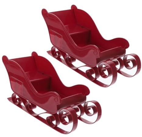 SOLUSTRE 2 Stück Rote Metall Santa Schlitten Dekoration Detaillierter Weihnachts Schlitten als Tisch Deko und Candy Dish Robuste Weihnachtsdeko für Zuhause Büro Vielseitige Festliche