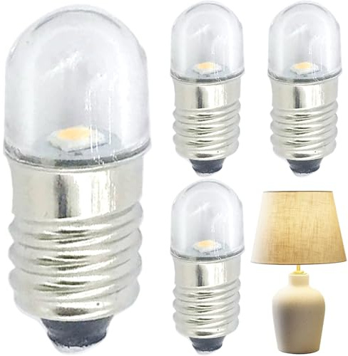 fkngcp E10 LED Bulb 4Pcs 1x0.4in 6500K 3V Replacement E10 Bulb with Transparent Cover for Flashlight, LED Sign, Lamp