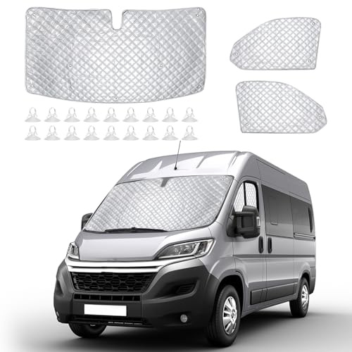 Interne Thermo Windschutzscheibenabdeckungen für FIAT Ducato X250/290 für Peugeot Boxer 2006–2025, 3-teiliges wasserdichtes UV-beständiges Rollo-Set, Faltbare Frontscheibenabdeckung