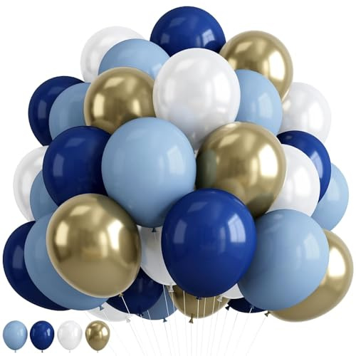 Retro-Luftballons in Marineblau, Gold und Weiß, 30,5 cm, Pastellfarben, Dunkelblau, Hellblau, Weiß, Latex-Luftballons mit Metallic-Chrom-Gold, Party-Ballon für Jungen, Geburtstag, Braut, Babyparty