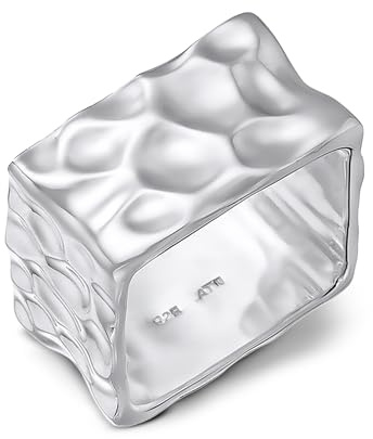 Cassini Unisex Ring 925 Sterling Silber - quadratischer, gehämmerter Designstück, Silberring auffällig, nickelfrei antiallergisch, handgefertigt, Geschenkidee, Schmuck für Damen & Herren 3RBP