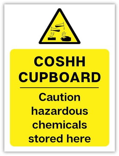 COSHH Cupboard Safety Sticker Sign 200x150mm (8x6 Inch) – Hazardous Chemicals Warning Label – Self Adhesive Safety Sign for Workplace, Laboratory, Cleaning Storage (1)