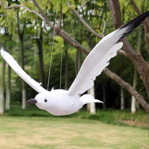 BEAZOOM Gabbiano ornamentale realistico in schiuma con piume, 32 x 33 cm, decorazione da appendere per esterni, giardino, albero di Natale, festa di nozze, bianco