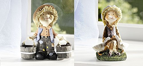 Dekoleidenschaft 2er Set Deko-Figuren Bauernglück, Mädchen & Junge, Landhaus Deco, Kinderfiguren