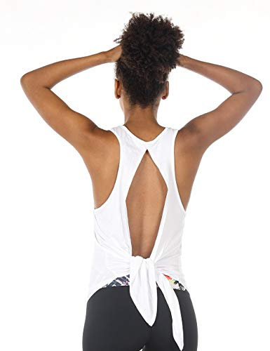 icyzone Damen Rückenfrei Yoga Tank Tops Ärmellos Sport Fitness Shirts (S, White)