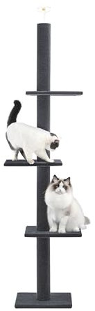 Cat Craft Floor to Ceiling Cat Tree Tower with 4-Tiers for Climbing, Adjustable to Fit 7.5-9 Foot Tall Ceiling, Modern Cat Tree for Indoor Cats Large, Charcoal