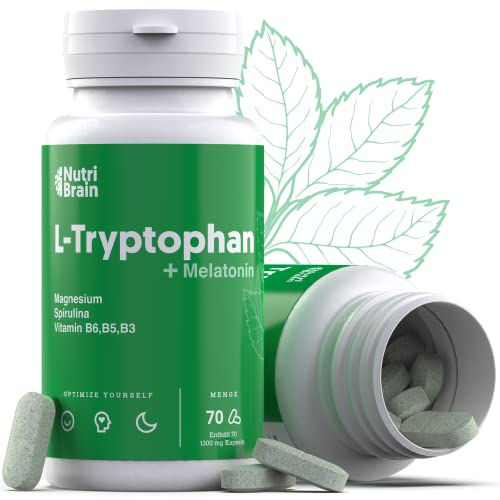 Mélatonine + Tryptophane de Qualité Pharmaceutique | Produit Haute Puissance | Sommeil Parfait, Énergie, Concentration, Bien-Être, Réduction de l'Anxiété, Anti-Stress | Avec Spiruline, Vit B6, B5, B5