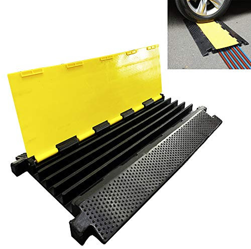 Reliancer 5 Channel Rubber Cable Protector Ramp Traffic Speed Bump 18000lbs Capacity Heavy Duty Cable Protective Cover Ramp Driveway Hose Cord Track Protector Wires Concealer w/Flip-Open Top Cover