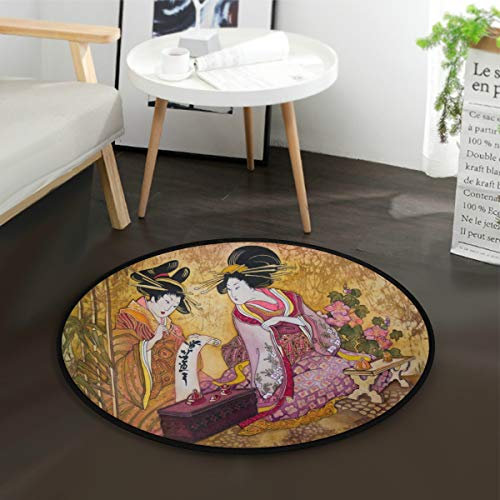 Mnsruu Geisha Tapis rond vintage en bambou pour salon chambre à coucher Diamètre 92 cm