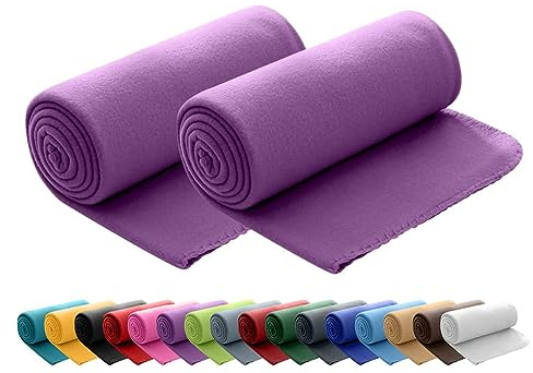 wometo 2er Set Polar Fleecedecke oekoTex 130x160 ca. 400g mit Anti-Pilling und Kettelrand lila violett