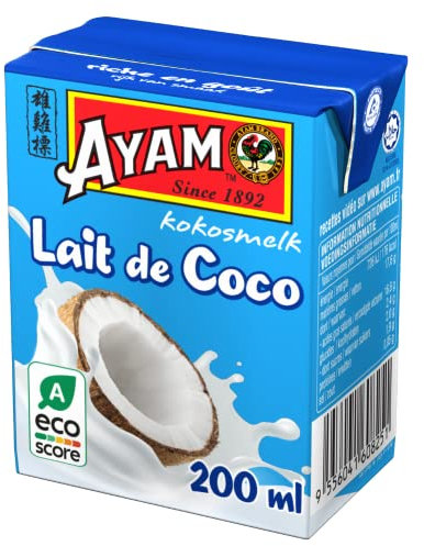 AYAM Lait de Coco | Goût Authentique | Noix de coco Fraîches | Haute Qualité | Alimentation Saine | Lait Végétal | Sans Lactose | Sans Gluten | Sans Conservateurs - 200ml - 1pc