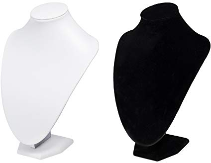 PH PandaHall 2 Stück Samt 3D Büste Kunstleder Halskette Anhänger Kette Display Halter Ständer für Frauen Weiß & Schwarz