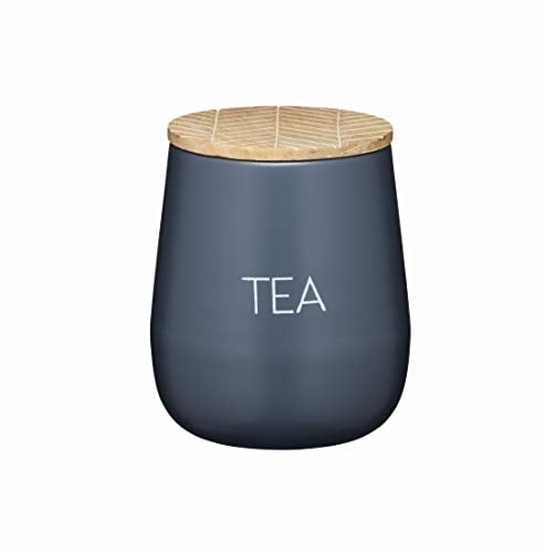 KitchenCraft Serenity Tea Caddy with Airtight Lid, Iron / Mango Wood, Grey / Brown, 12.5 x 15 cm