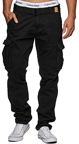 Indicode Herren William Cargohose inkl. Gürtel 15958, Schwarz, S