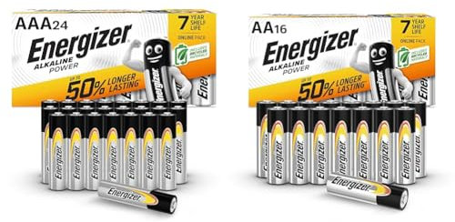 Energizer AAA Batteries, Alkaline Power, 24 Pack, Triple A Battery Pack & AA Batteries, Alkaline Power, 16 Pack, Double A Battery Pack - Amazon Exclusive (Packaging may vary)