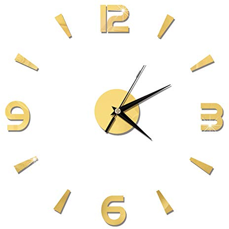 MAGT Adesivo Orologio da Parete, Orologio da Muro in Specchio Acrilico Moderno 3D per Dell'ufficio Domestico (Oro)