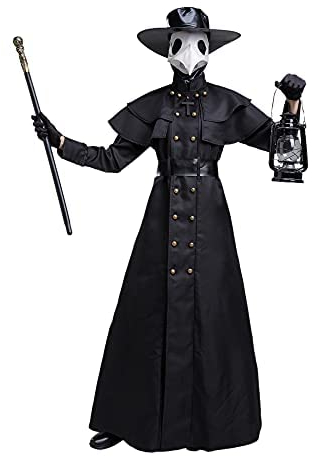 Feynman Herren Mittelalter Steampunk Pest-Doktor Pest Arzt Halloween Kostüm mit Pestdoktor Accessoire Set (Medium, Schwarz)
