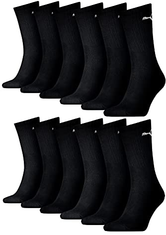 PUMA unisex Sportsocken Tennissocken Freizeitsocken Sport Crew 7312 12 Paar, Farbe:Schwarz, Menge:12 Paar (4x 3er Pack), Größe:43-46, Artikel:-200 black