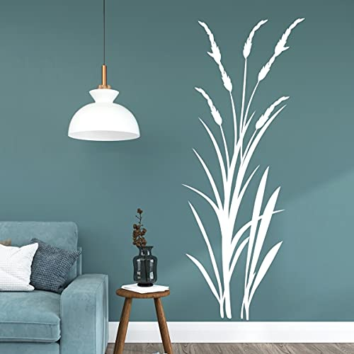 tjapalo®vr32 Wandtattoo Schilf und Gräser Strauch Wandaufkleber Wandtattoo pflanzen weis Wohnzimmer pflanze Gras, Farbe: Weiß, Größe: H140xB56cm