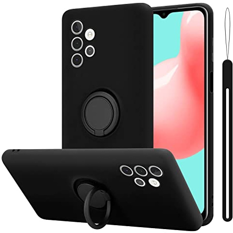 Cadorabo Hülle kompatibel mit Samsung Galaxy A32 5G Schutzhülle TPU Silikon Case Liquid Design mit Ring Slim Kratzfest Liquidsilikon Microfaser Case Hülle für Galaxy A32 5G in Schwarz